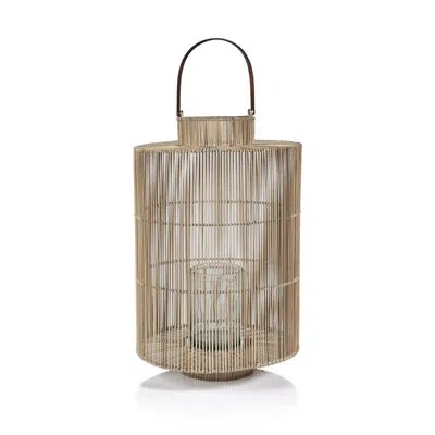 Zodax Carina Buri Lantern W/ Glass Hurricane In Beige