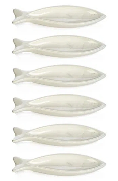 Zodax Coral Beach Ceramic Set Of 6 Fish Bowls In White