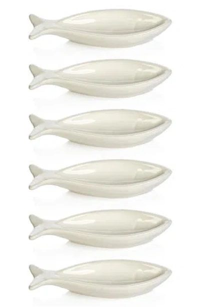 Zodax Coral Beach Set Of 6 Ceramic Fish Bowls In White