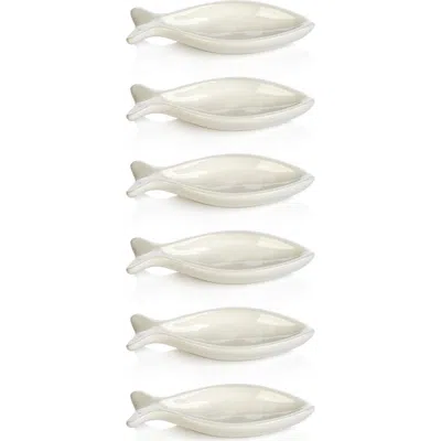 Zodax Coral Beach Set Of 6 Ceramic Fish Bowls In White