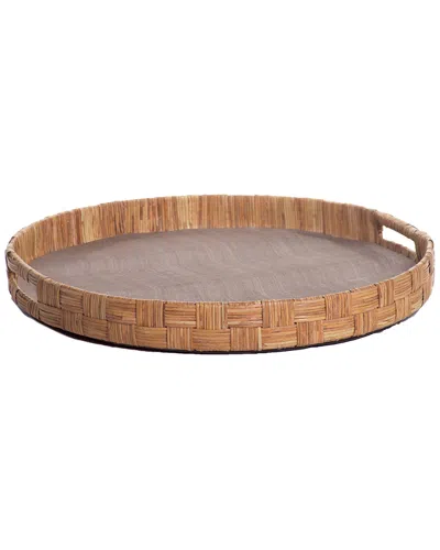Zodax Galera 20in Round Abaca Silk Woven Cane Tray In Brown