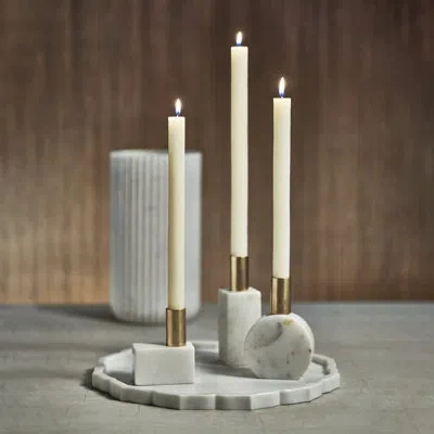 Zodax Malakai Rectangular Marble Candle Holders, Set Of 2 In White,gold