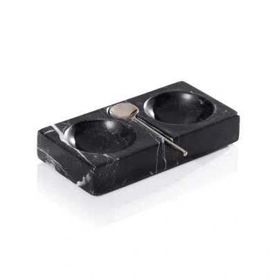 Zodax Marmora Marble Salt & Pepper Dish With Spoon In Black,silver