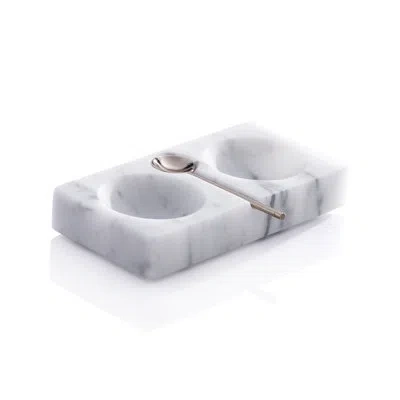 Zodax Marmora Marble Salt & Pepper Dish With Spoon In White,gold