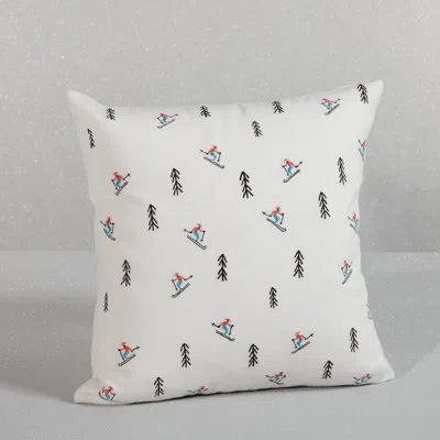 Zodax Mountain Winter Scene Cotton Embroidered Throw Pillow In Trees & Skiers
