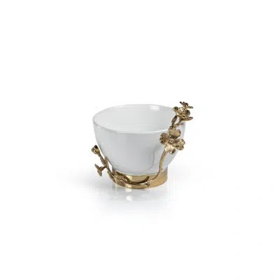 Zodax Neva Ceramic Bowl With Floral Trim In White;gold