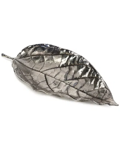 Zodax Osage Orange Leaf Antique Pewter Trays In Silver