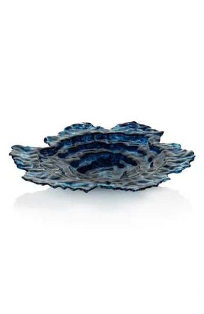 Zodax Oyster Rock Blue Marbled Glass Plate