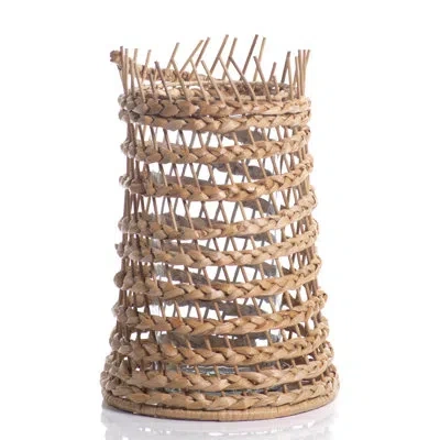 Zodax Palaui 15.5" Tall Seagrass Braided Hurricane Candle Holder In Beige