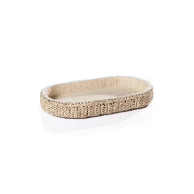 Zodax Reggio Loom Oval Raffia Tray With Leather Trim In Beige,white