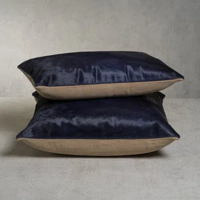 Zodax Rutbeek Hair-on-hide Leather Pillow In Navy