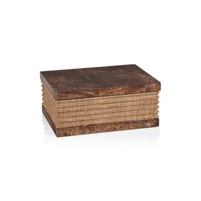 Zodax Sabinio Burlwood & Raffia Decorative Box In Brown
