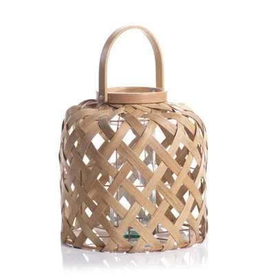 Zodax Samar Flatcore Rattan Decorative Lantern In Beige