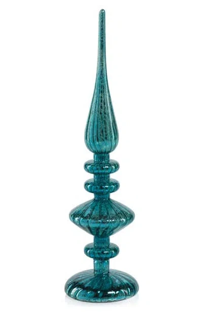Zodax Set Of 2 Azenor Led Decorative Glass Tabletop Finial Ornaments In Blue