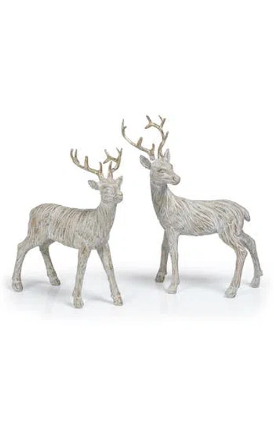 Zodax Set Of 2 Decorative Reindeer Figurines In Sand