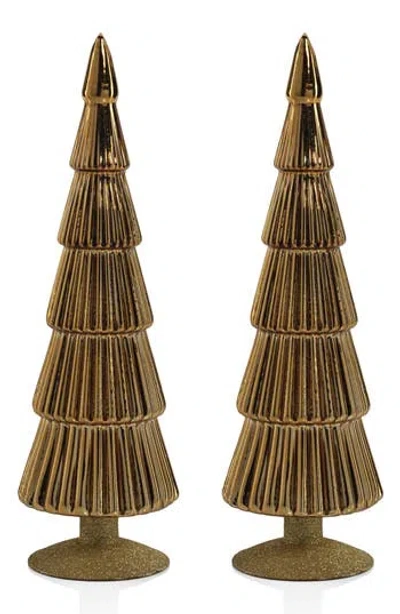 Zodax Set Of 2 Dembe Glass Tree Figurines In Gold