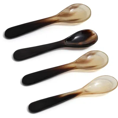 Zodax Set Of 4 Horn Condiment & Caviar Spoons In Multicolor Of Earth Tones
