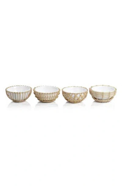Zodax Set Of 4 Wicker & Bamboo Condiment Bowls In White