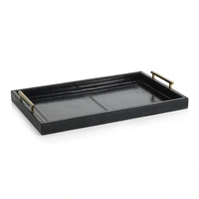 Zodax Somerstown 22" Long Blue Leather Bar Tray In Blue;gold