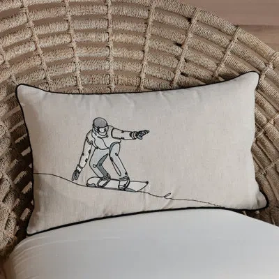 Zodax Suvretta Linen Embroidered Lumbar Throw Pillow In Wheat