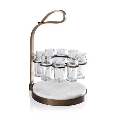 Zodax Tequilero 10-piece Tequila Shot Set With Marble Cutting Board In Gold
