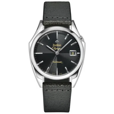 Pre-owned Zodiac Black Olympos Steel 37.5mm Blk Leather Swiss Automatic Men's Watch Zo9700