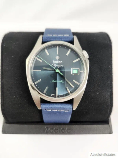 Pre-owned Zodiac Blue Olympos Automatic Stainless Steel Leather Men's Watch Zo9711 Box