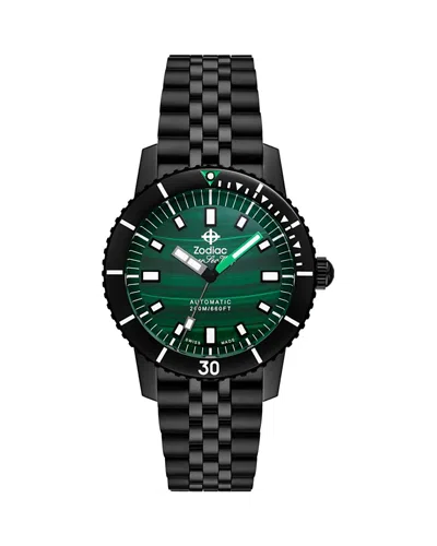 Zodiac Compression Diver Automatic Black Stainless Steel Watch, 40mm In Green/black