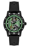 Zodiac Compression Diver Skeleton Rubber Strap Watch, 40mm In Black