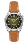 ZODIAC ZODIAC FIELD OLYMPOS AUTOMATIC LEATHER STRAP WATCH, 40MM