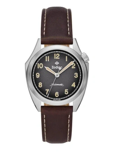 Pre-owned Zodiac Field Olympos Swiss Automatic Brown Leather Strap Watch 37mm Zo9712