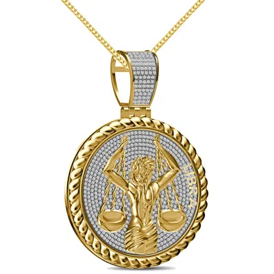 Pre-owned Zodiac Genuine 1.50 Cwt. Vvs/1 Moissanite  Sign Libra Scales Charm Pendant +chain In Yellow Gold Finish