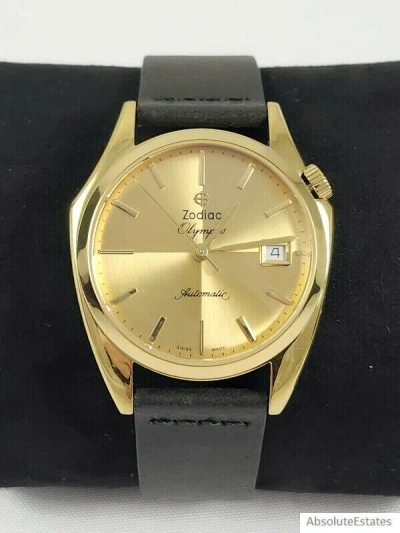 Pre-owned Zodiac Gold Olympos Automatic Stainless Steel Black Leather Watch Zo9703