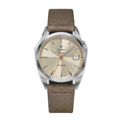 Zodiac Men's Dress Olympos Automatic Leather Watch In Brown