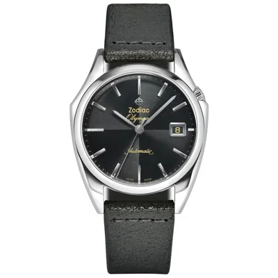 Pre-owned Zodiac Olympos Black Dress Automatic Black Dial Black Leather Strap Watch Zo9700