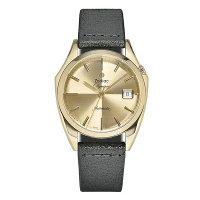 Pre-owned Zodiac Olympos Dress Automatic Gold Dial Black Leather Strap Watch Zo9703