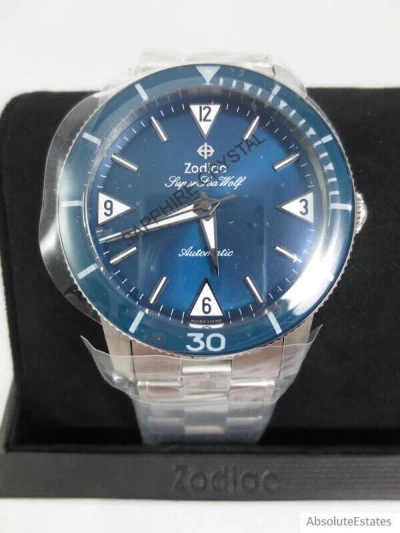 Pre-owned Zodiac Super Sea Wolf 53 Skin Automatic Blue & Silver Mens Watch Zo9211
