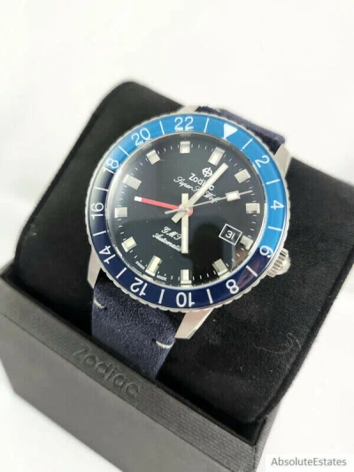 Pre-owned Zodiac Super Sea Wolf Automatic Gmt Silver Black Blue Watch Zo9413