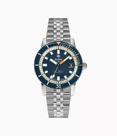 Pre-owned Zodiac Super Sea Wolf Automatic Stainless Steel Blue Dial & Bezel Watch Zo9266