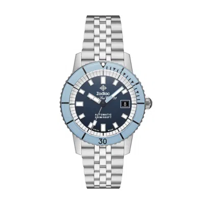 Pre-owned Zodiac Super Sea Wolf Bold Blue Compression Automatic Diver Watch 40mm Zo9287