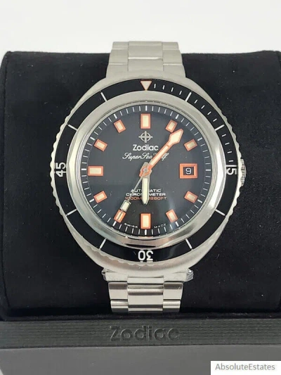 Pre-owned Zodiac Super Sea Wolf Saturation Diver Automatic Black & Silver Watch Zo9509