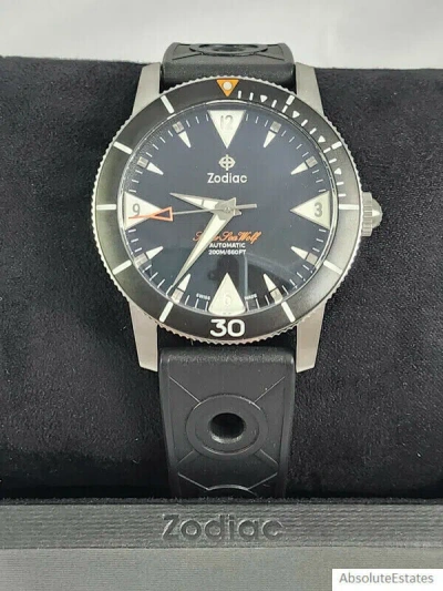 Pre-owned Zodiac Super Sea Wolf Skin Diver Black Silver Automatic Watch Zo9214 Box