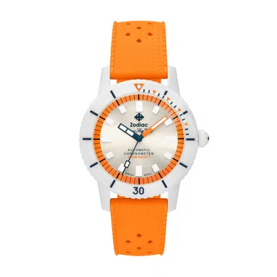 Zodiac Unisex Super Sea Wolf Compression Automatic, White Ceramic Watch In Orange