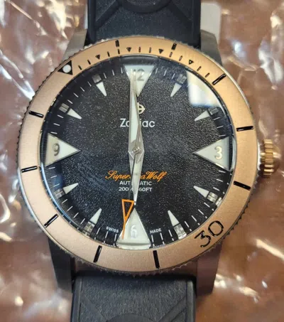 Pre-owned Zodiac Zo9216 Super Sea Wolf Steel 39 Mm Black Dial Automatic Men's Watch