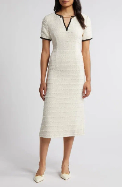 Zoe And Claire A-line Tweed Midi Dress In Ivory