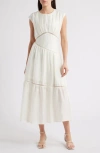 Zoe And Claire Asymmetric Lace Inset Cotton Midi Dress In White