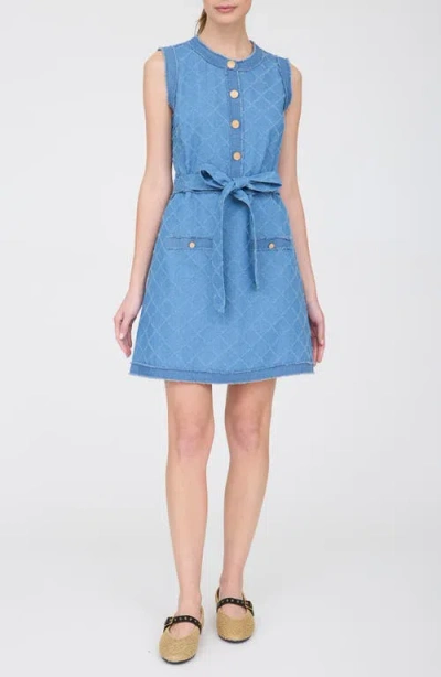 Zoe And Claire Belted Denim Jacquard Minidress In Blue