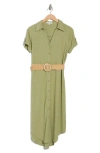 Zoe And Claire Belted Shirtdress In Green