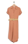 Zoe And Claire Belted Shirtdress In Brown