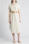 Zoe And Claire Belted Shirtdress In Natural